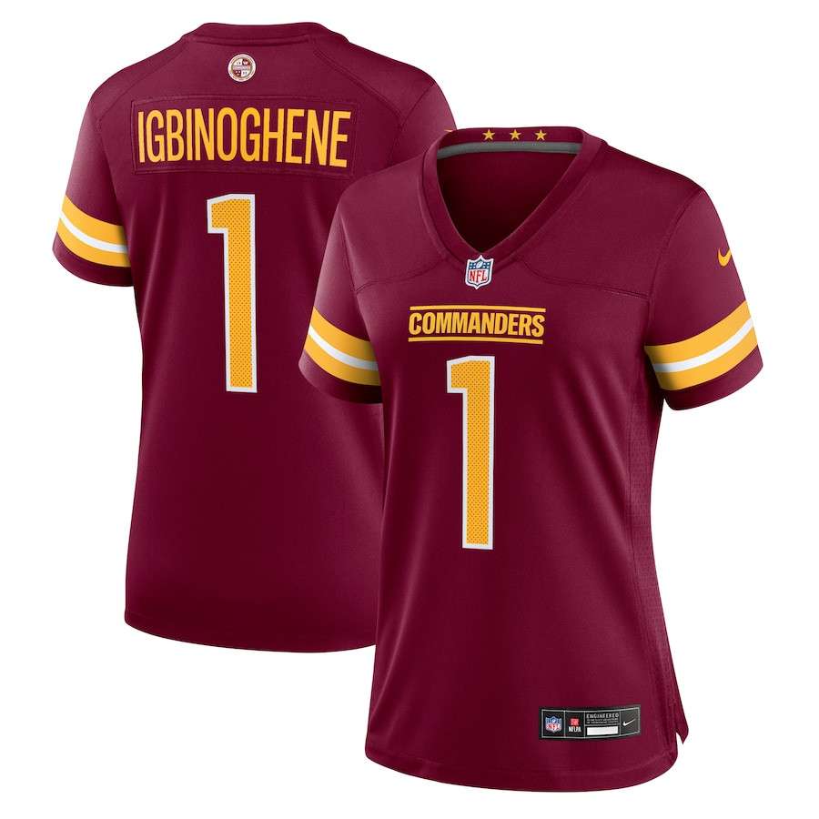 Noah Igbinoghene 1 Washington Commanders Game Burgundy NFL Jersey Women's