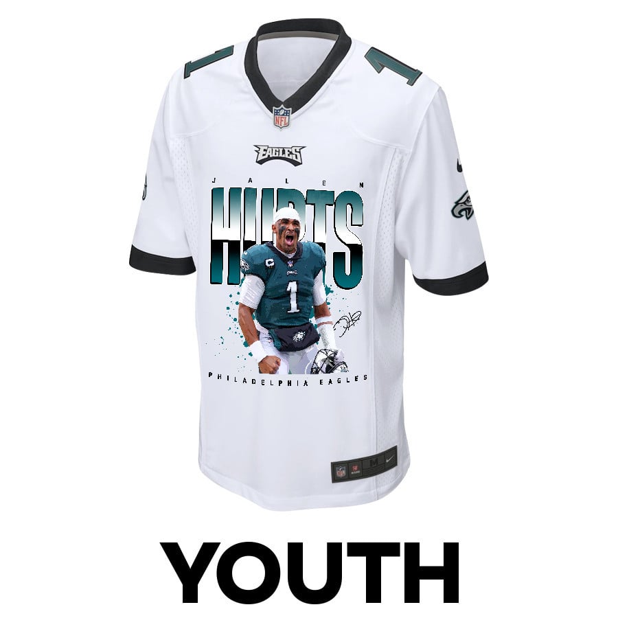 Jalen Hurts 1 Philadelphia Eagles Victory Game White NFL Jersey Youth