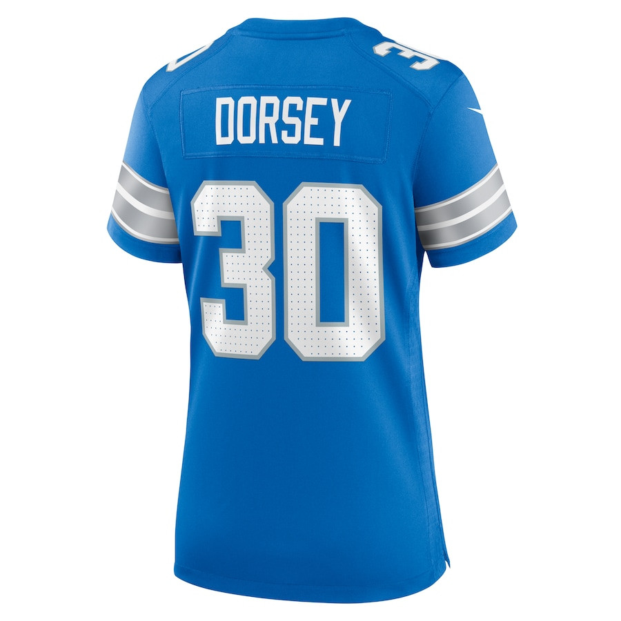 Khalil Dorsey 30 Detroit Lions Team Game Blue NFL Jersey Women's