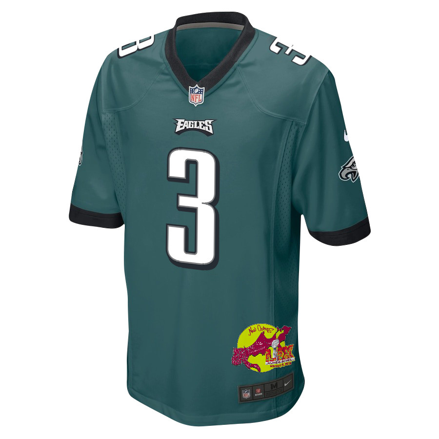 Nolan Smith Jr. 3 Philadelphia Eagles Super Bowl LIX New Orleans Patch Game Midnight Green NFL Jersey Men's