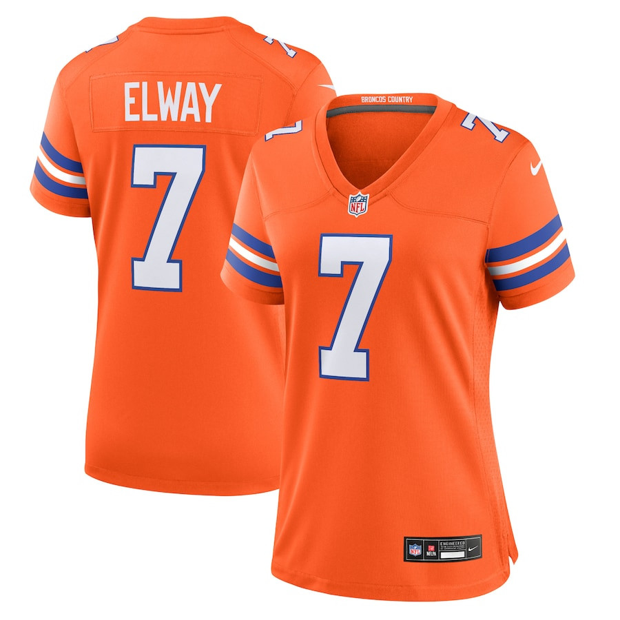 John Elway 7 Denver Broncos Mile High Collection 1977 Throwback Player Game Orange NFL Jersey Women's