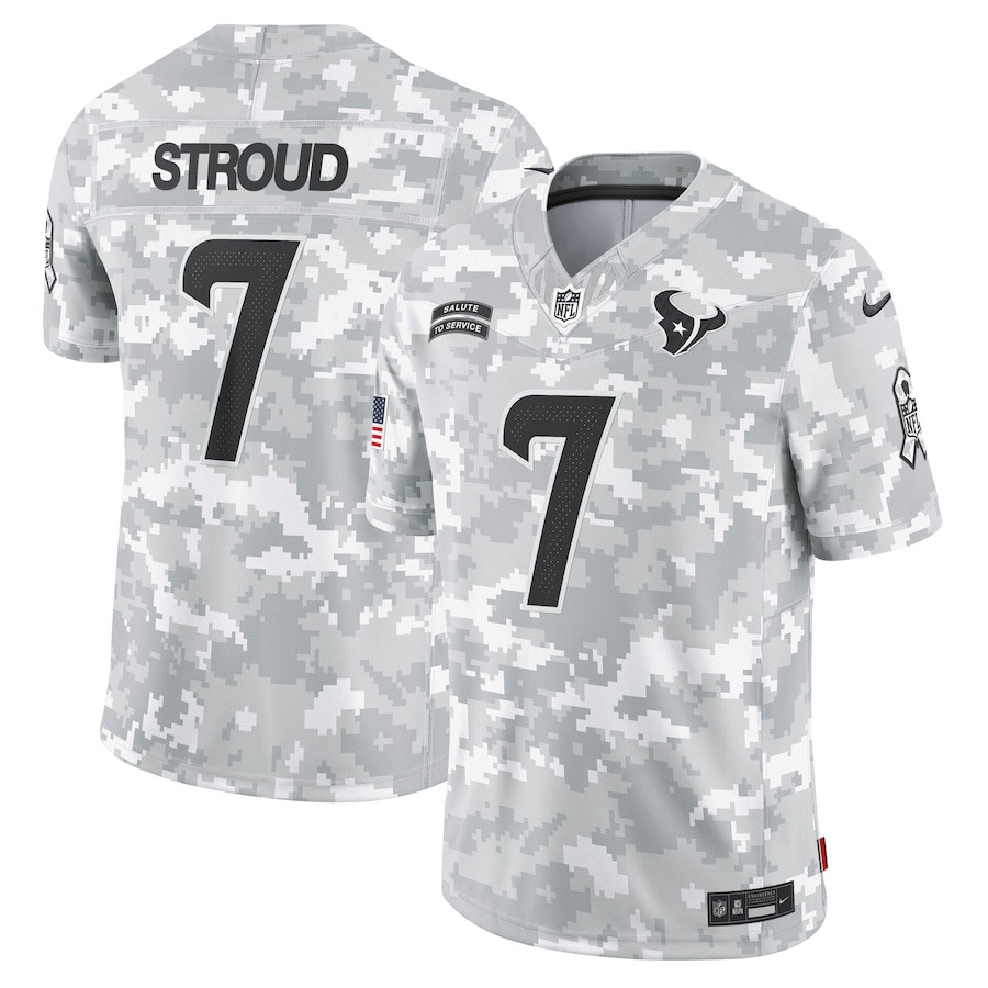 C.J. Stroud 7 Houston Texans 2024 Salute to Service Limited Arctic Camo NFL Jersey Men's