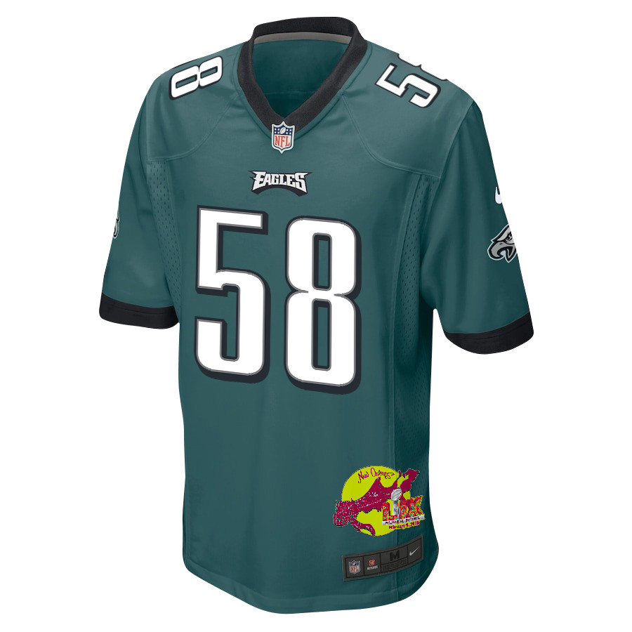 Jalyx Hunt 58 Philadelphia Eagles Super Bowl LIX New Orleans Patch Game Midnight Green NFL Jersey Men's