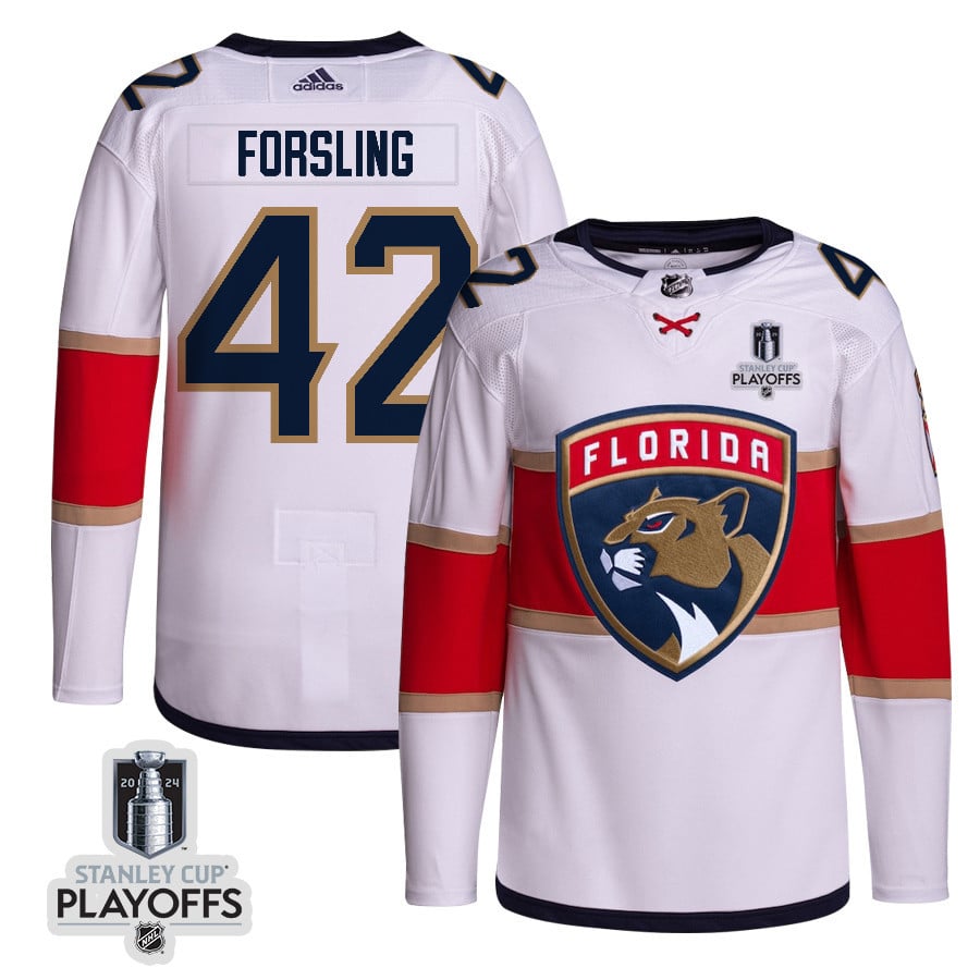 Gustav Forsling 42 Florida Panthers 2024 Playoffs Patch Away Custom White NHL Jersey Men's