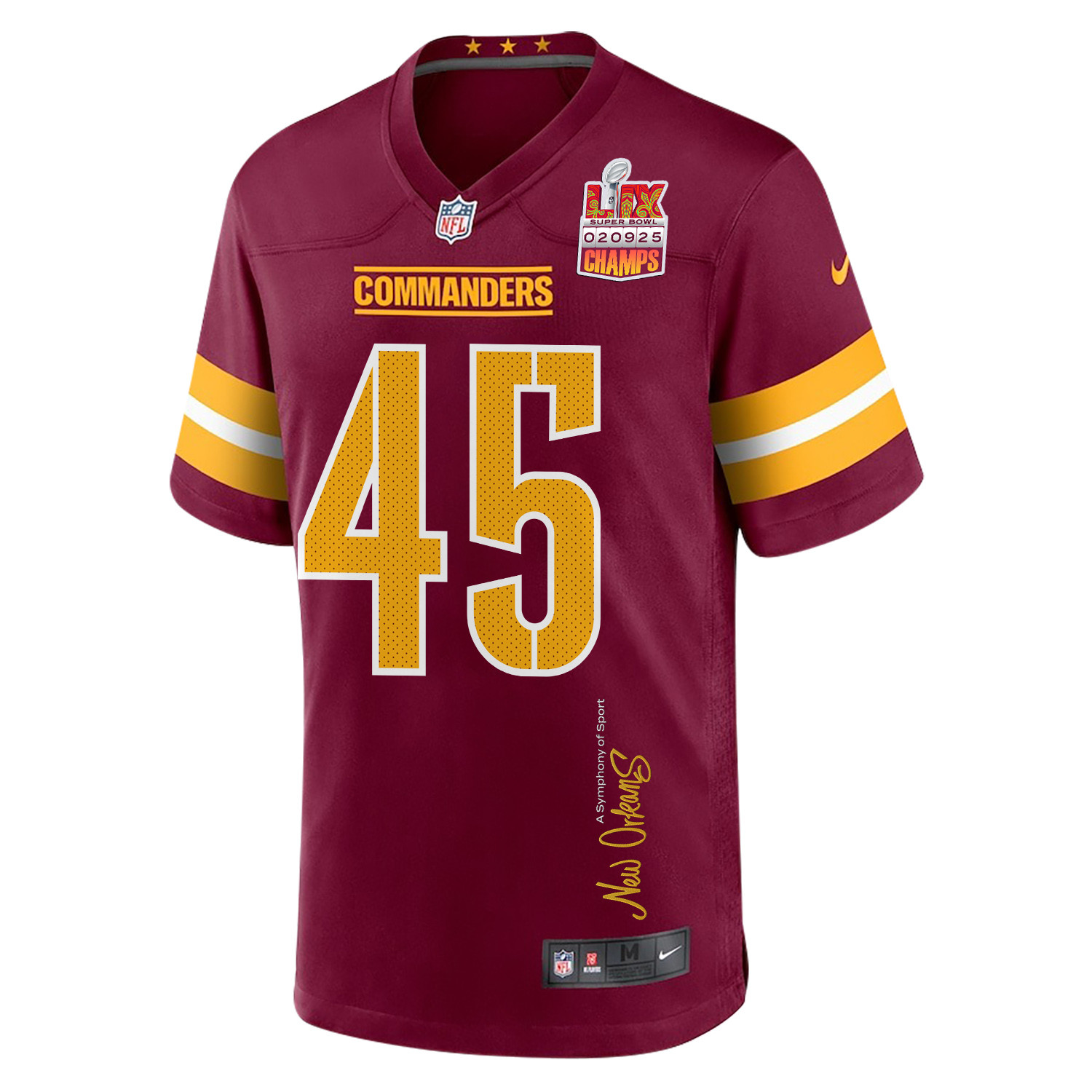 Dominique Hampton 45 Washington Commanders Super Bowl LIX Champions Patch New Orleans A Symphony of Sport' EMBROIDERED Game Burgundy NFL Jersey Men's