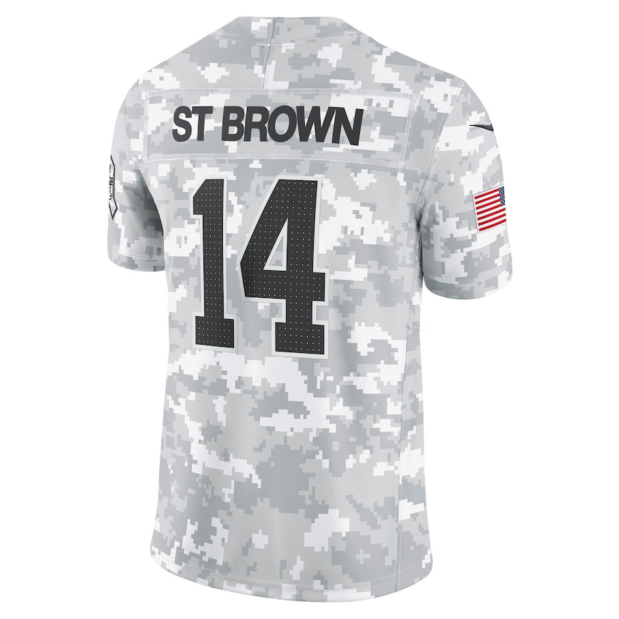 Amon-Ra St. Brown 14 Detroit Lions 2024 Salute to Service Limited Arctic Camo NFL Jersey Men's