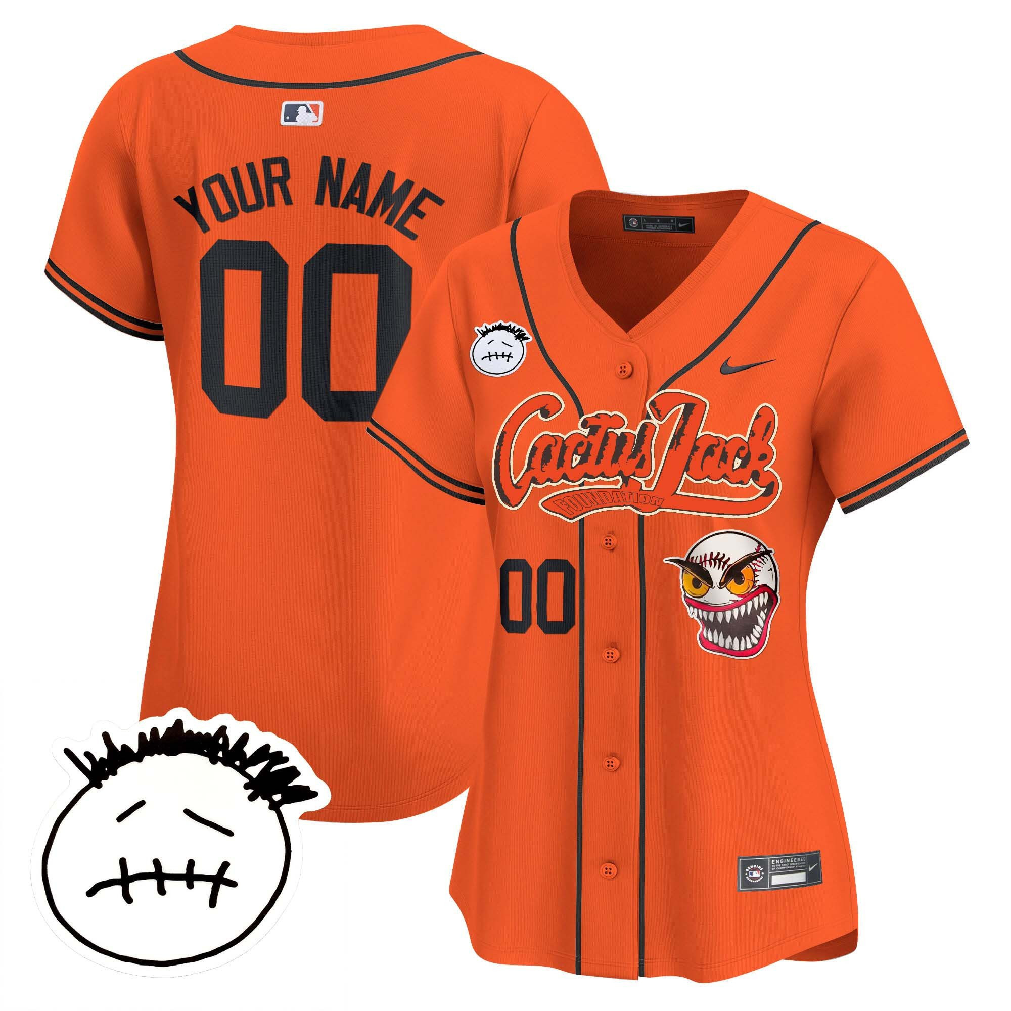 Houston Astros Cactus Jack Patch V3 Custom Orange MLB Jersey Women's