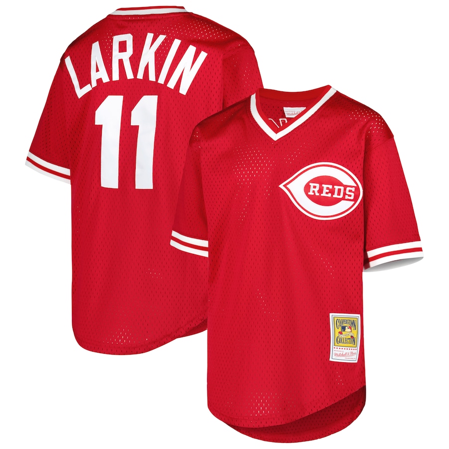 Barry Larkin Cincinnati Reds Mitchell&Ness Youth Cooperstown Collection Mesh Batting Practice Jersey Red