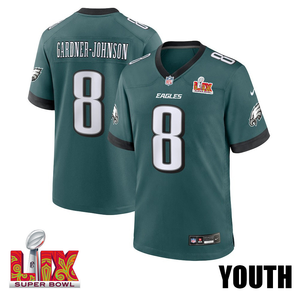 C.J. Gardner-Johnson #8 Philadelphia Eagles Super Bowl LIX Midnight Green NFL Jersey Youth