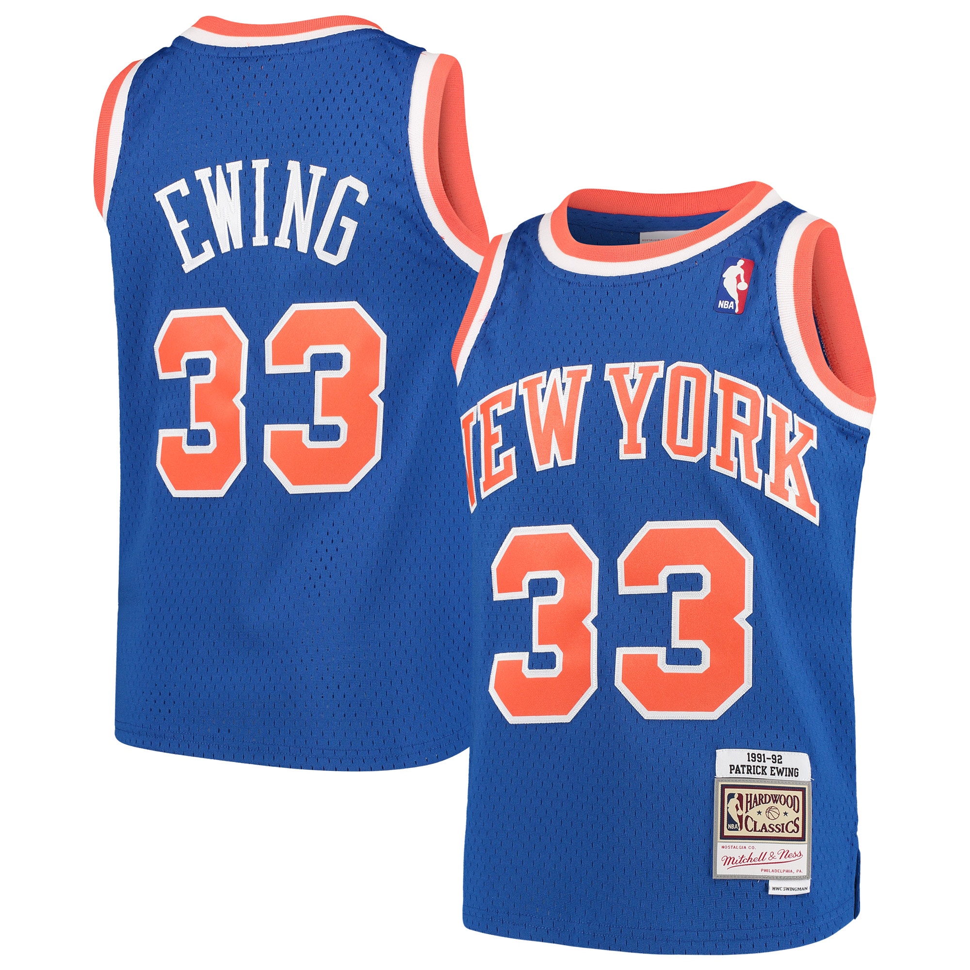 Mitchell Ness Patrick Ewing Blue New York Knicks Hardwood Classics Swingman Throwback NBA Jersey Youth