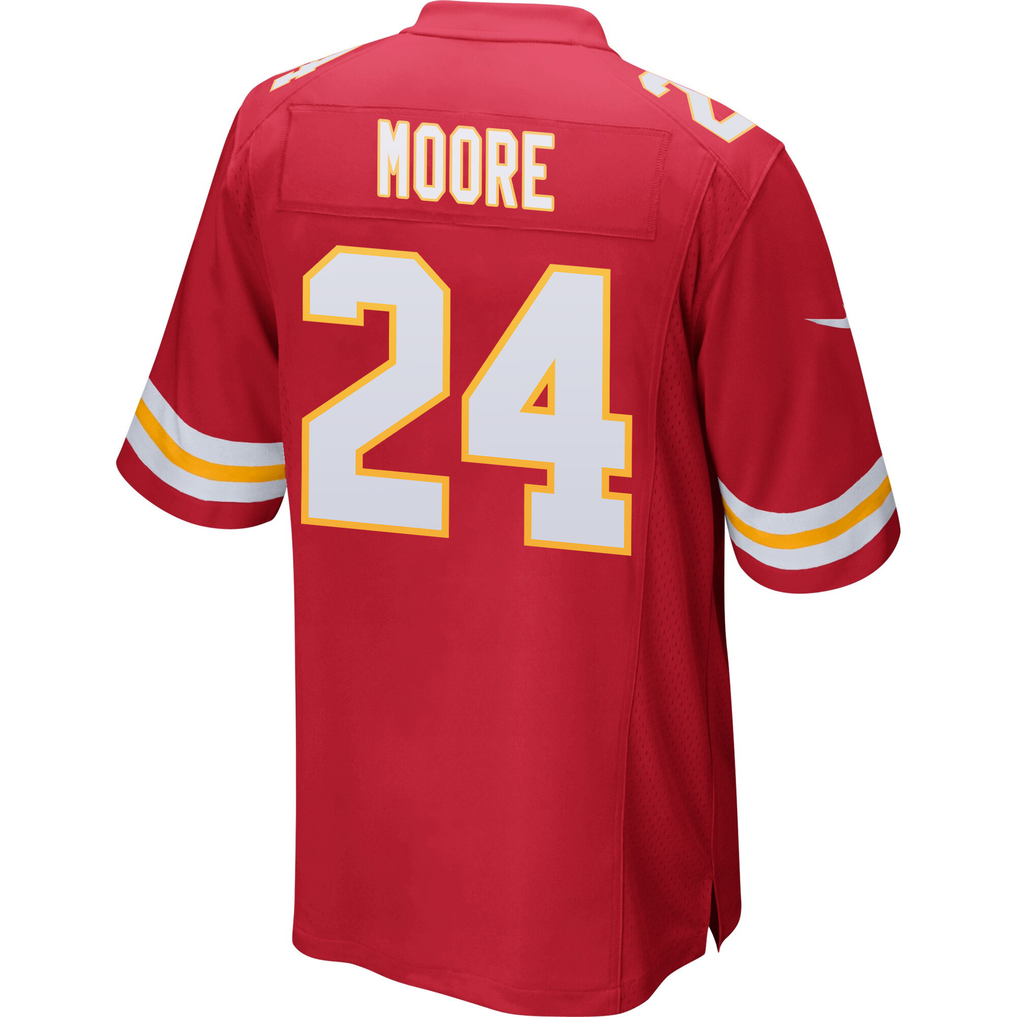 Skyy Moore 24 Kansas City Chiefs Super Bowl LVIII Champions 4X Game Red NFL Jersey Men's