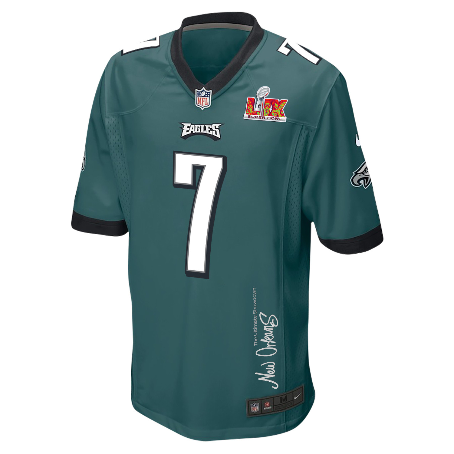 Kenny Pickett 7 Philadelphia Eagles Super Bowl LIX New Orleans The Ultimate Showdown' EMBROIDERED Game Midnight Green NFL Jersey Men's