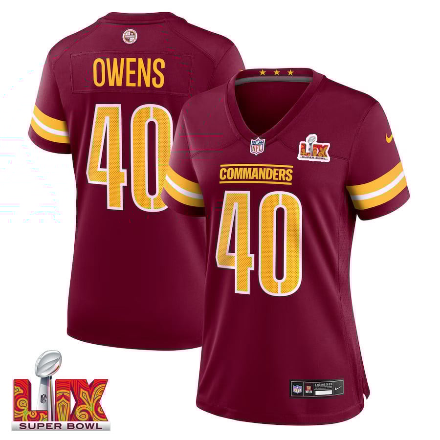 Tyler Owens #40 Washington Commanders Super Bowl LIX Burgundy NFL Jersey Women's