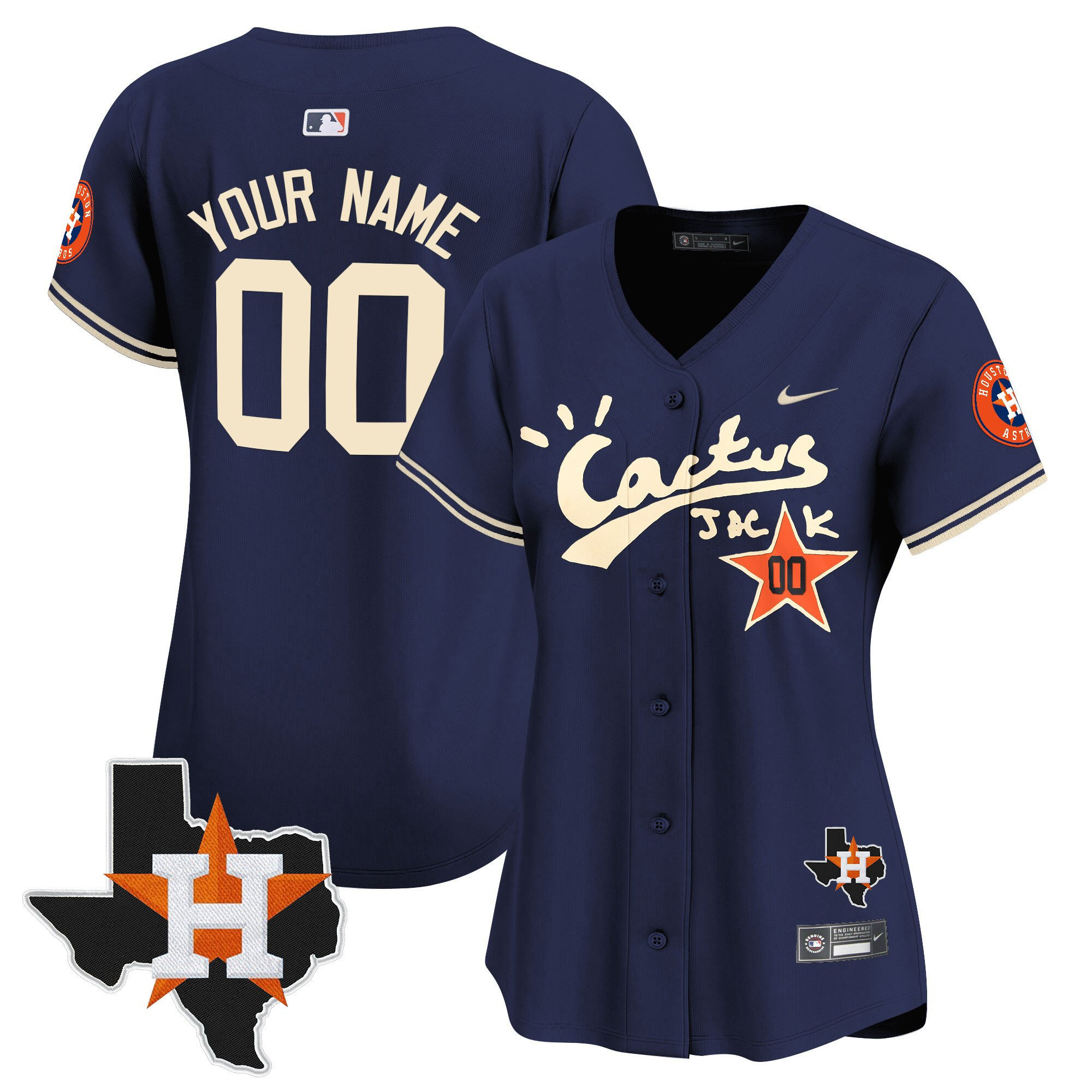 Houston Astros Cactus Jack Houston Patch Custom Limited MLB Jersey Women's