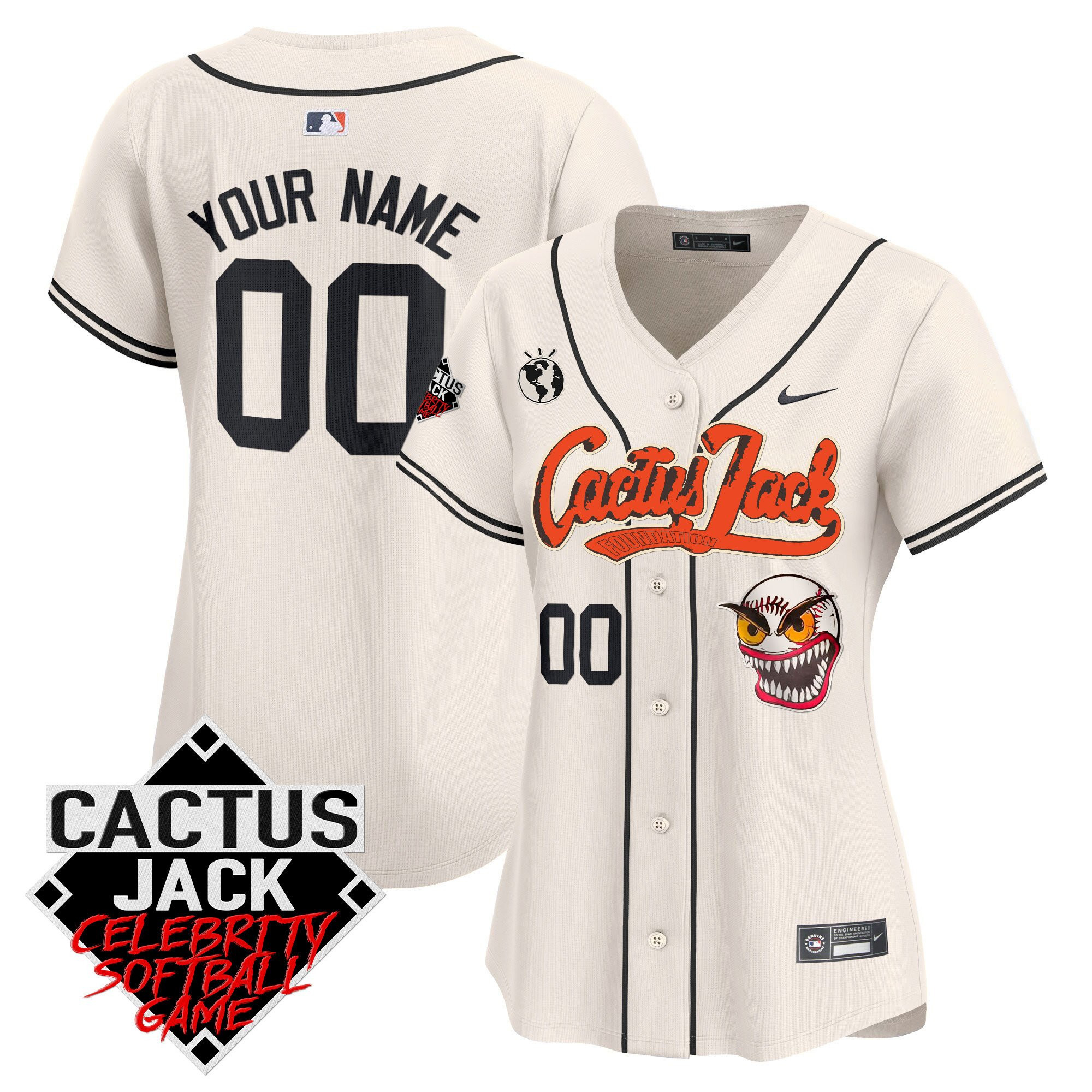 Houston Astros Cactus Jack Celebrity Softball Game Patch Custom Cream MLB Jersey Women's