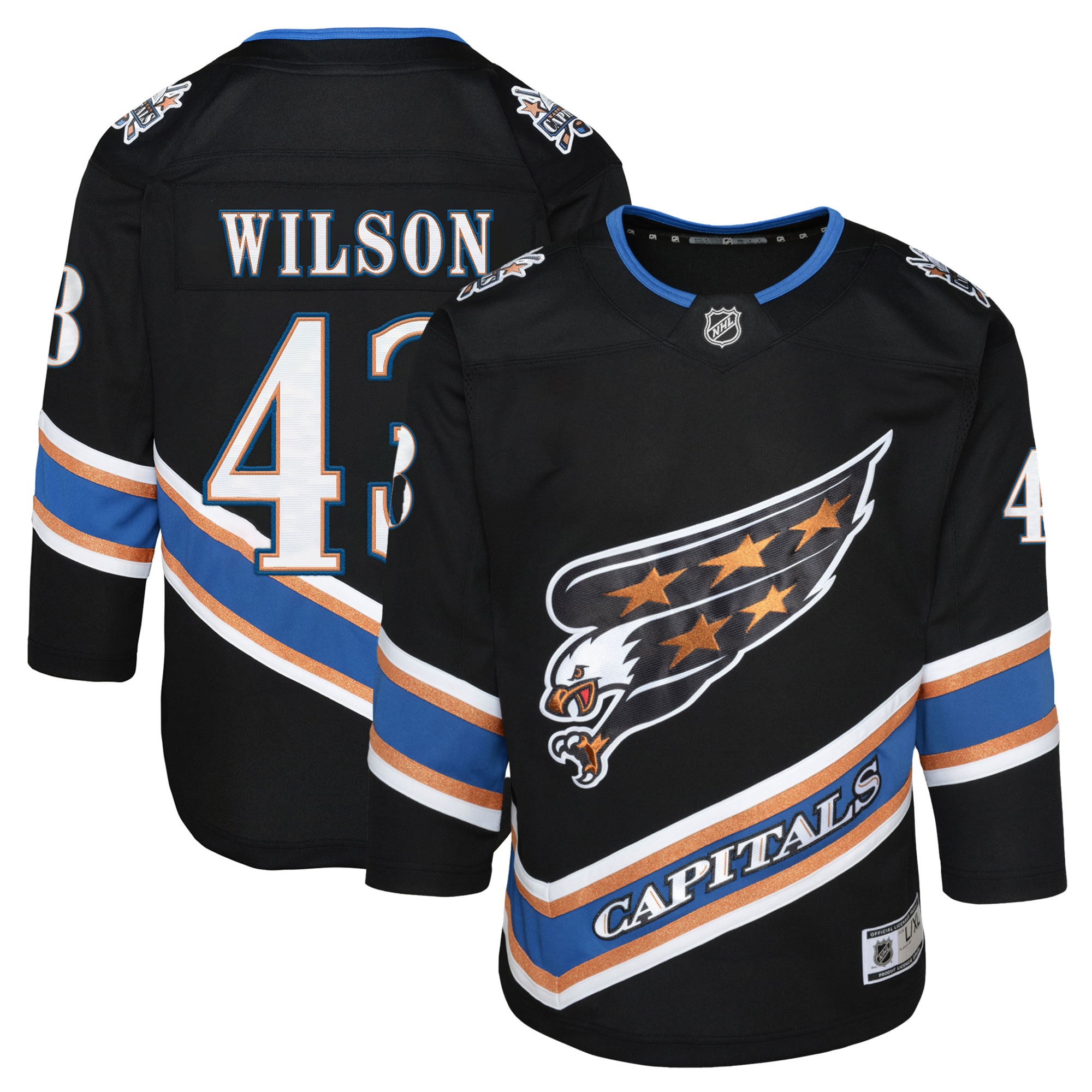 Washington Capitals Tom Wilson Black Alternate 50th Anniversary Premier Player NHL Jersey Youth