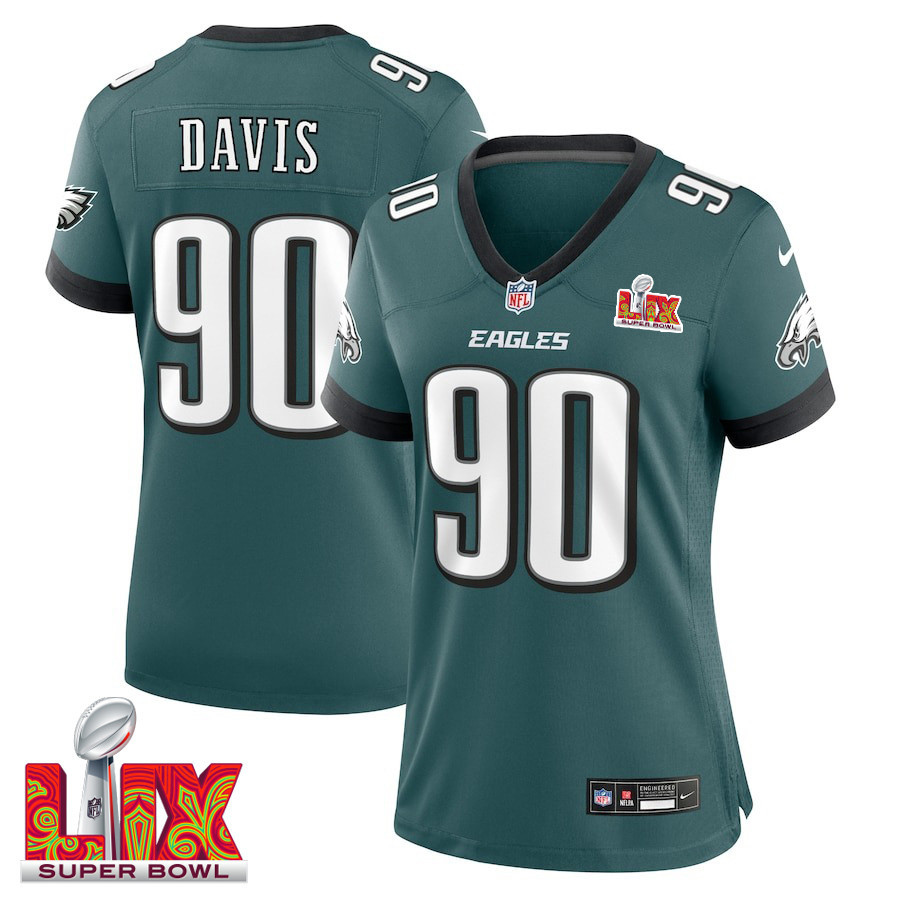 Jordan Davis #90 Philadelphia Eagles Super Bowl LIX Midnight Green NFL Jersey Women's