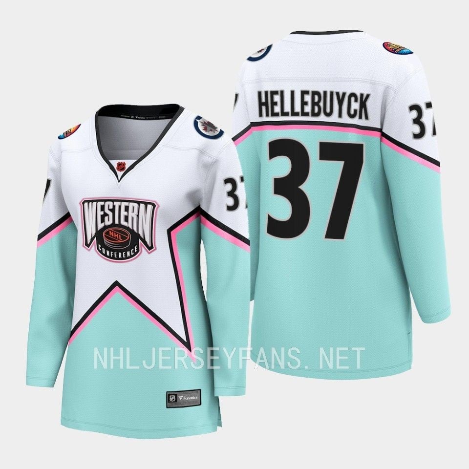 Connor Hellebuyck 37 Winnipeg Jets White 2023 All Star Western Conference Women NHL Jersey Women's