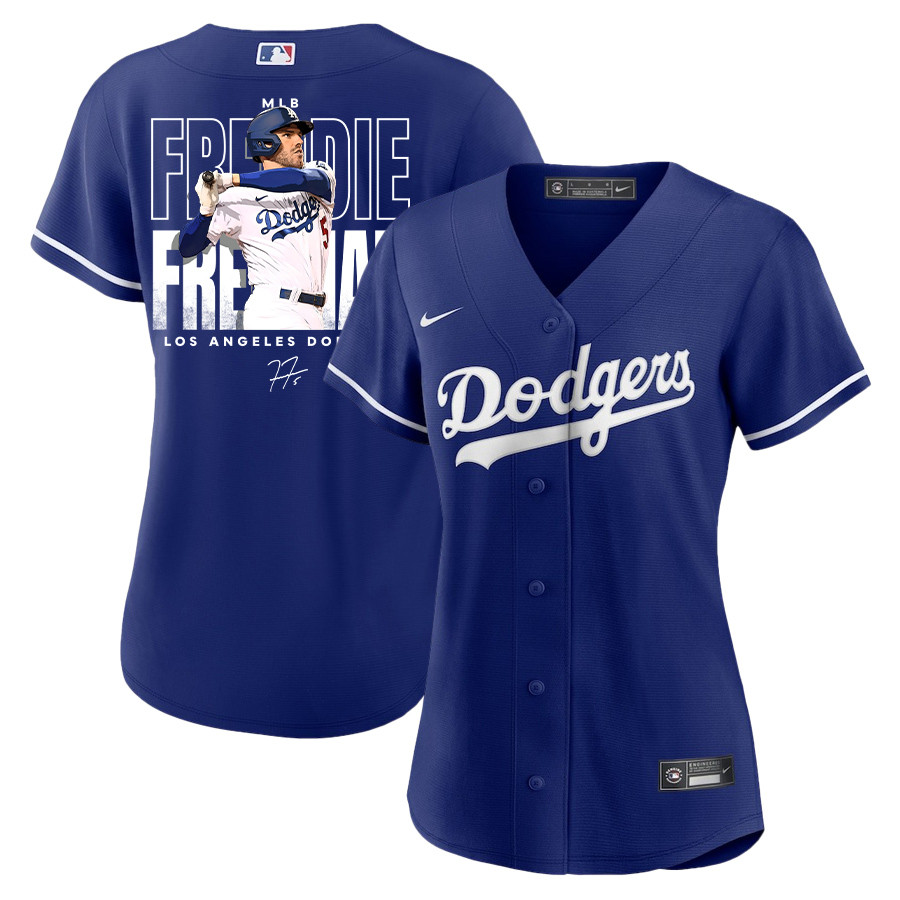 Freddie Freeman 5 Los Angeles Dodgers Signed Home Run 2023 Alternate Player Royal MLB Jersey Women's