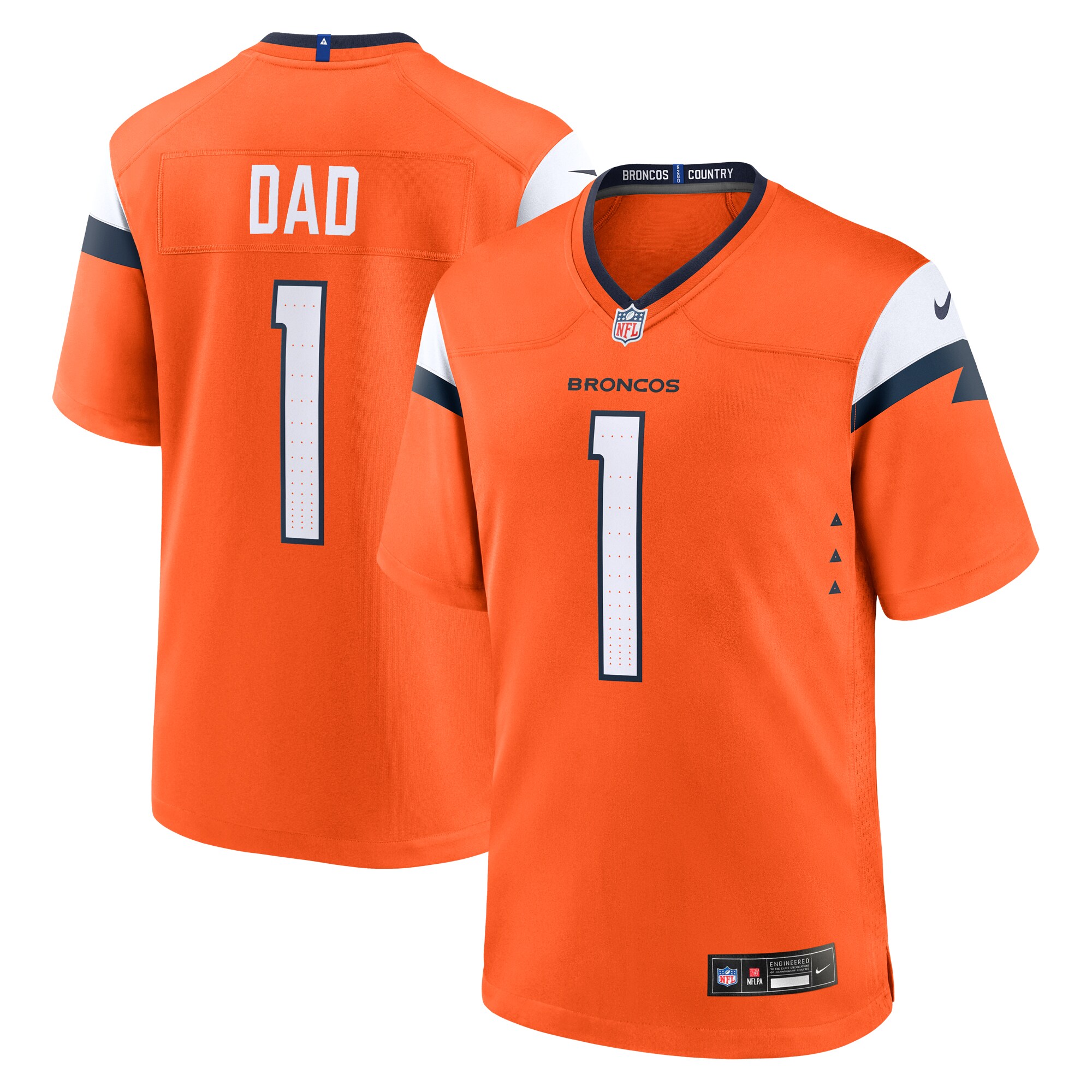 Denver Broncos Orange #1 Dad Game NFL Jersey Men's