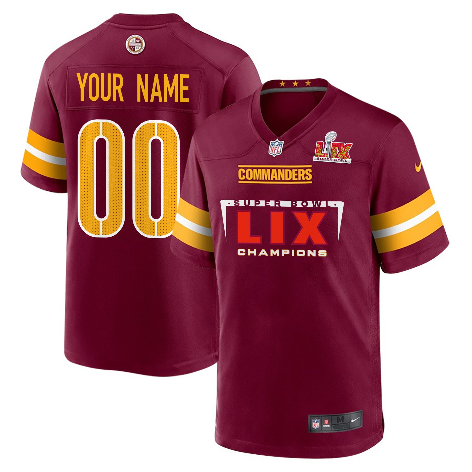Washington Commanders Super Bowl LIX Champions Simple Style V2 Game Custom Burgundy NFL Jersey Men's