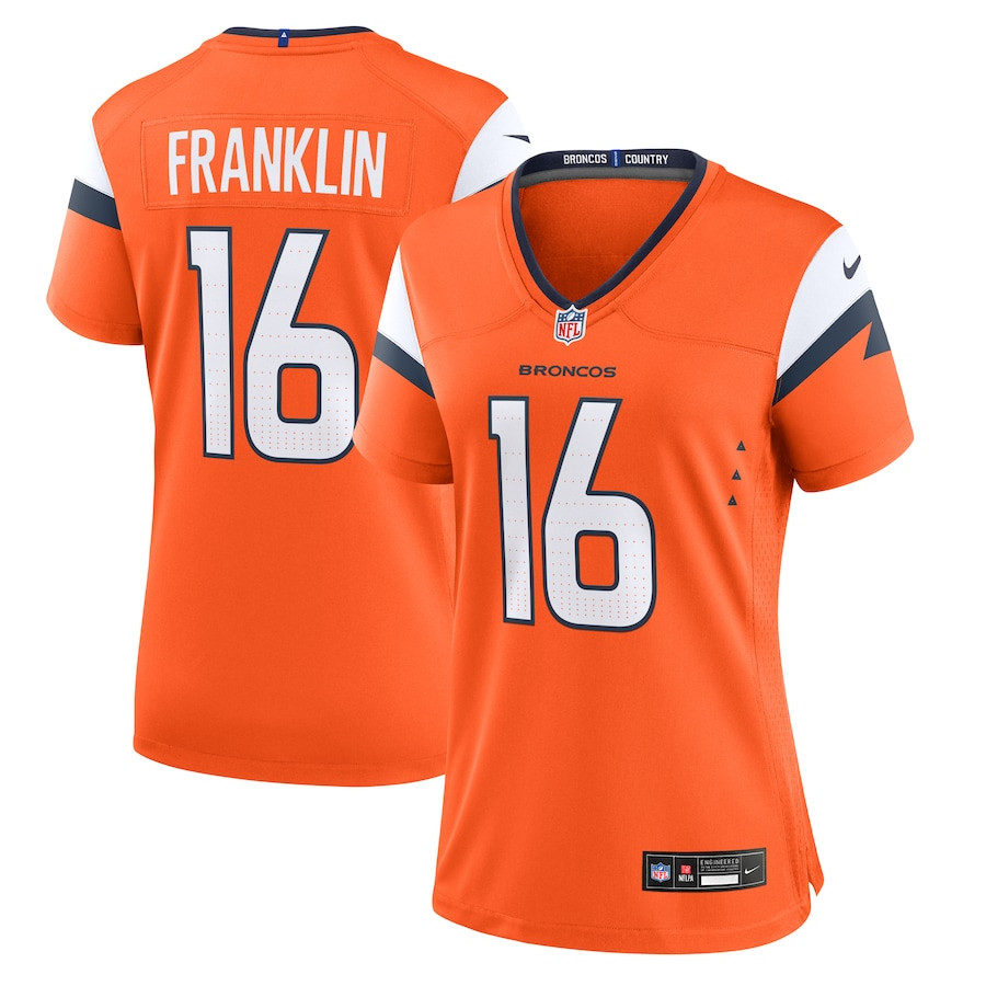 Troy Franklin 16 Denver Broncos Team Game Orange NFL Jersey Women's