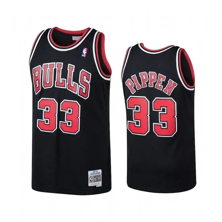 Chicago Bulls 33 Scottie Pippen Black Hardwood Classics NBA Jersey Men's