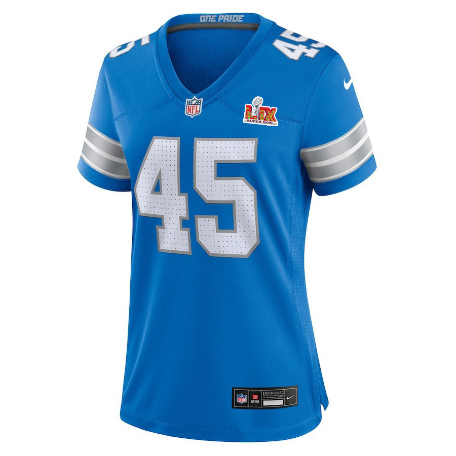 Isaac Ukwu #45 Detroit Lions Super Bowl LIX Blue NFL Jersey Women's