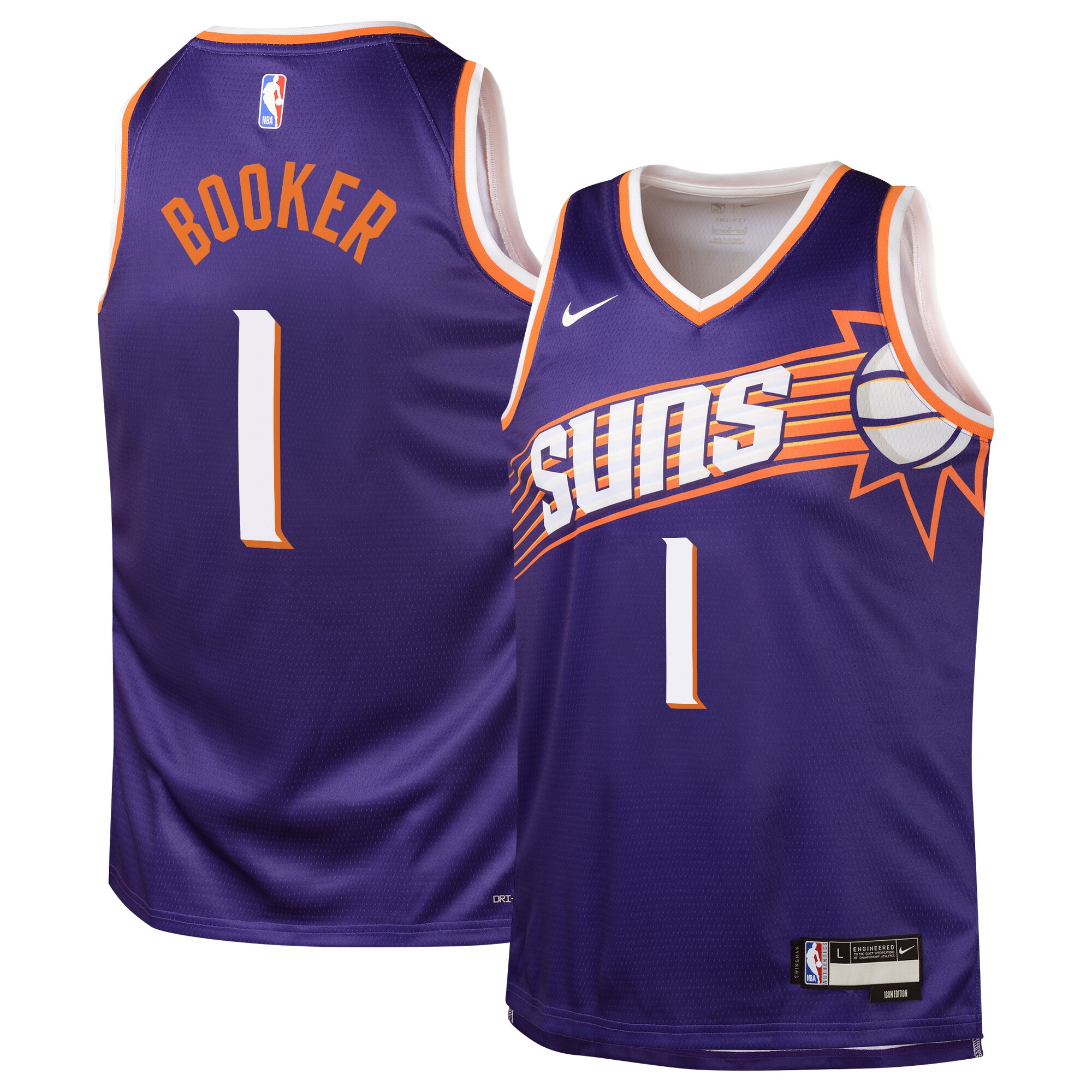 Camiseta Icon Edition Swingman de los Phoenix Suns Purpura Devin Booker Adolescentes NBA Jersey Men's