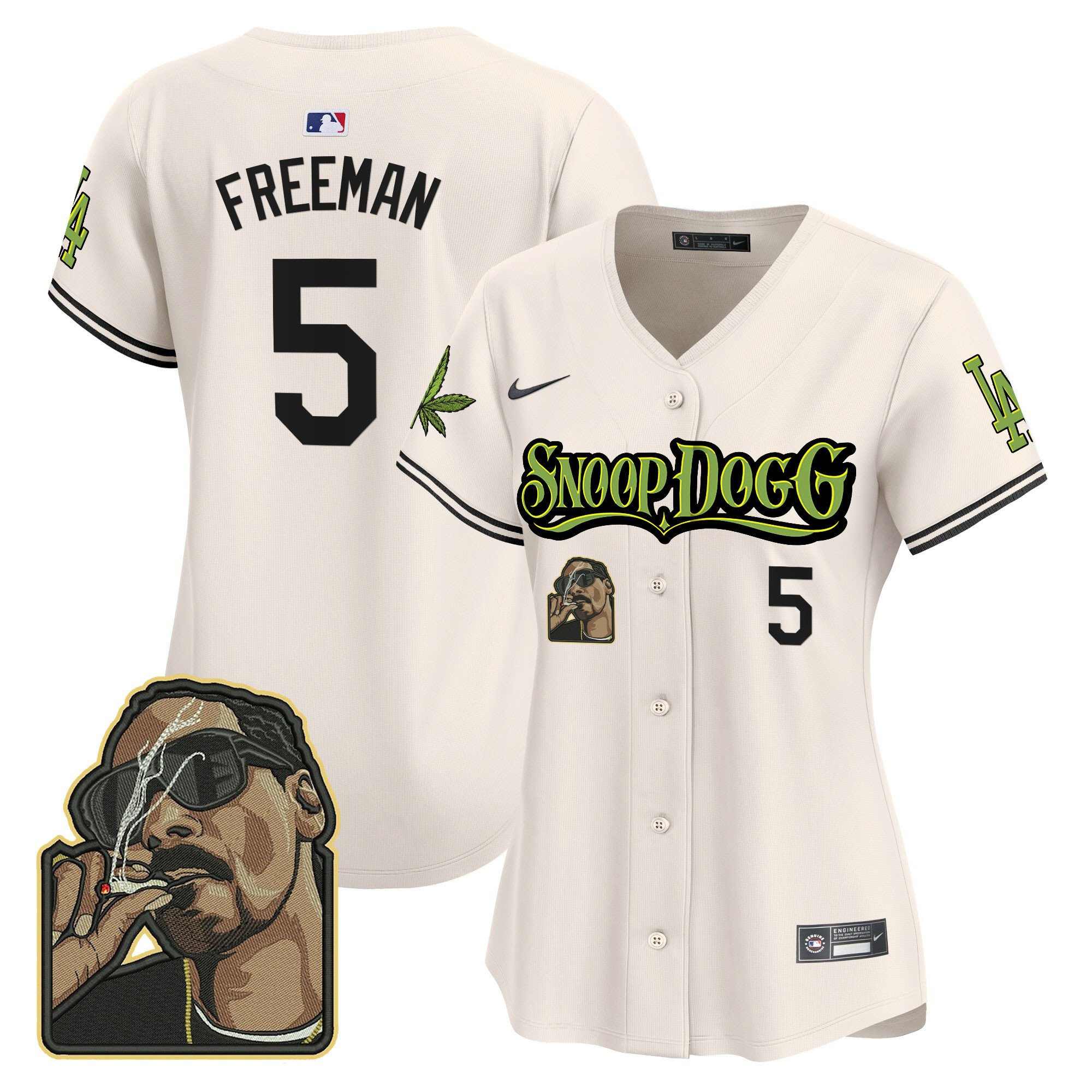 Freddie Freeman 5 Los Angeles Dodgers Snoop Dogg Cream MLB Jersey Women's