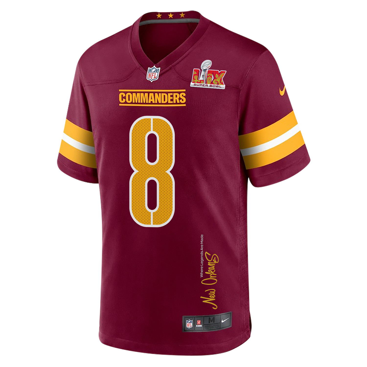 Brian Robinson Jr. 8 Washington Commanders Super Bowl LIX New Orleans Where Legends Are Made' EMBROIDERED Game Burgundy NFL Jersey Men's