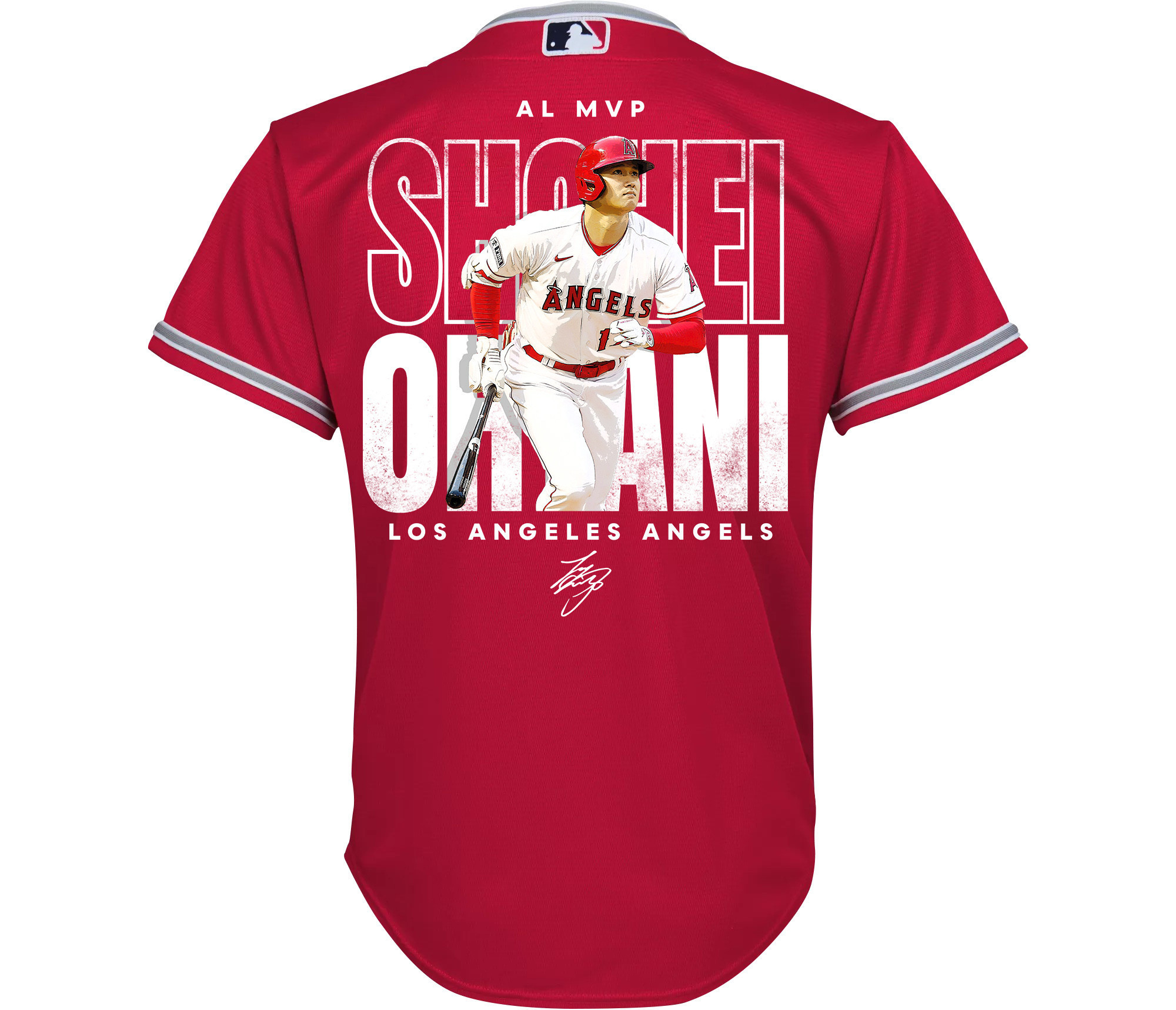 Shohei Ohtani 17 Los Angeles Angels Signed Name 2023 Alternate Player Red MLB Jersey Youth