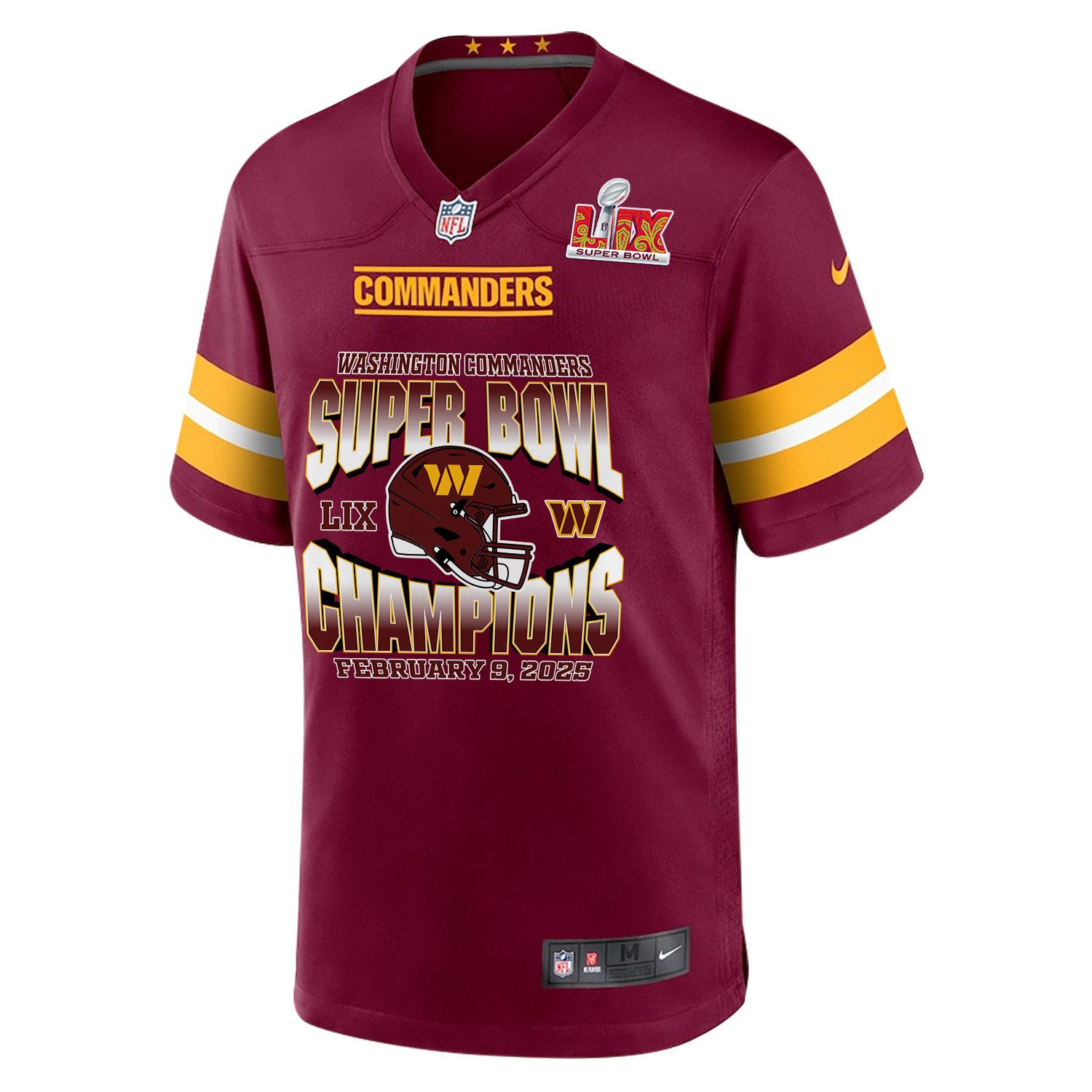 Washington Commanders Super Bowl LIX Champions Helmet Game Custom Burgundy NFL Jersey Men's