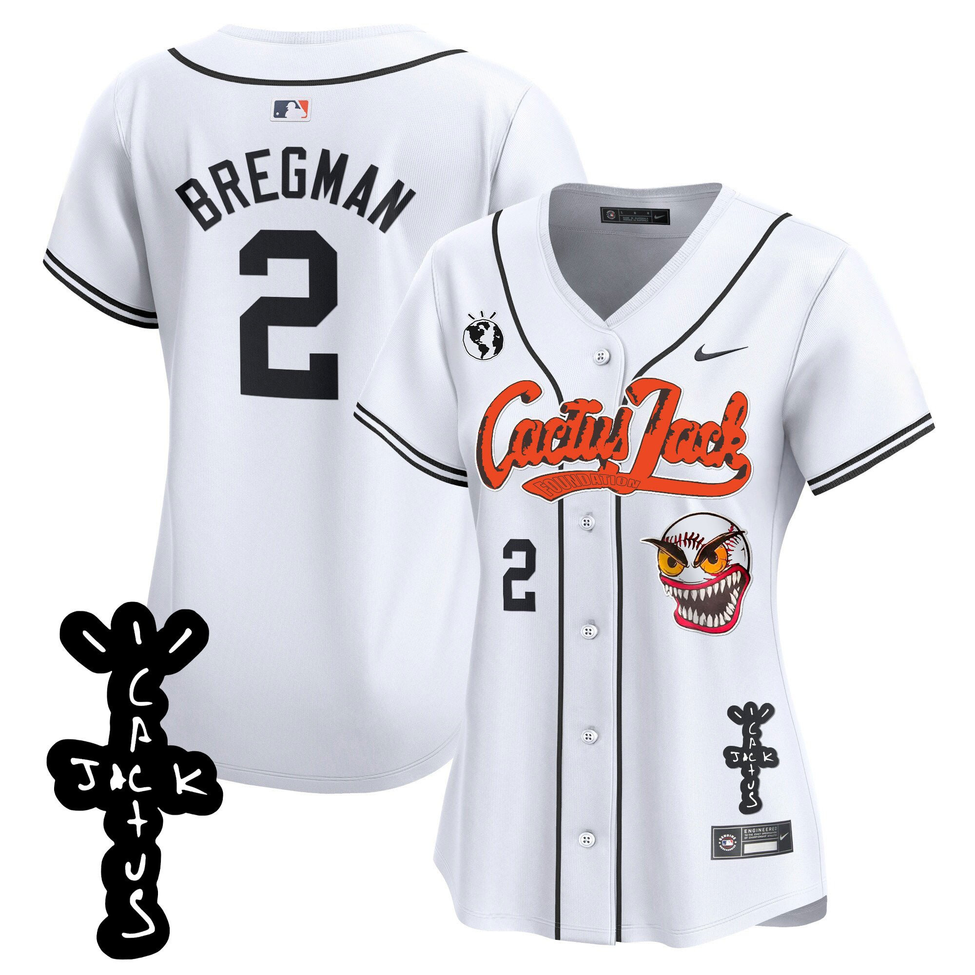 Alex Bregman 2 Houston Astros Cactus Jack Patch V2 White MLB Jersey Women's