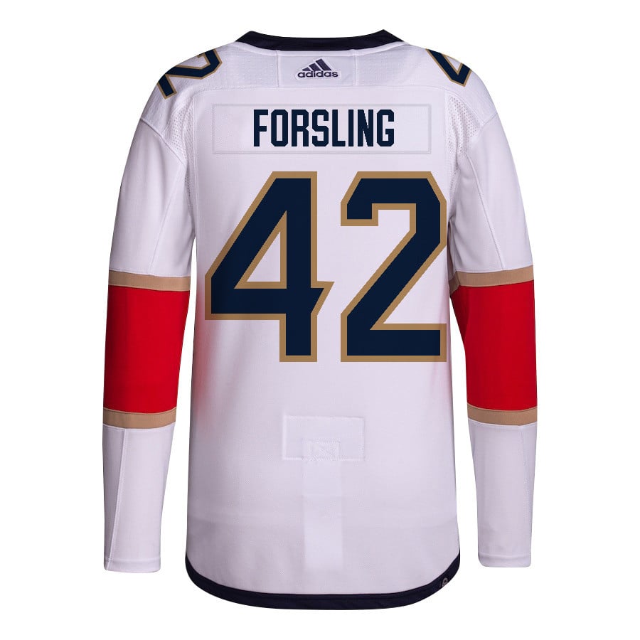Gustav Forsling 42 Florida Panthers 2024 Playoffs Patch Away Custom White NHL Jersey Men's