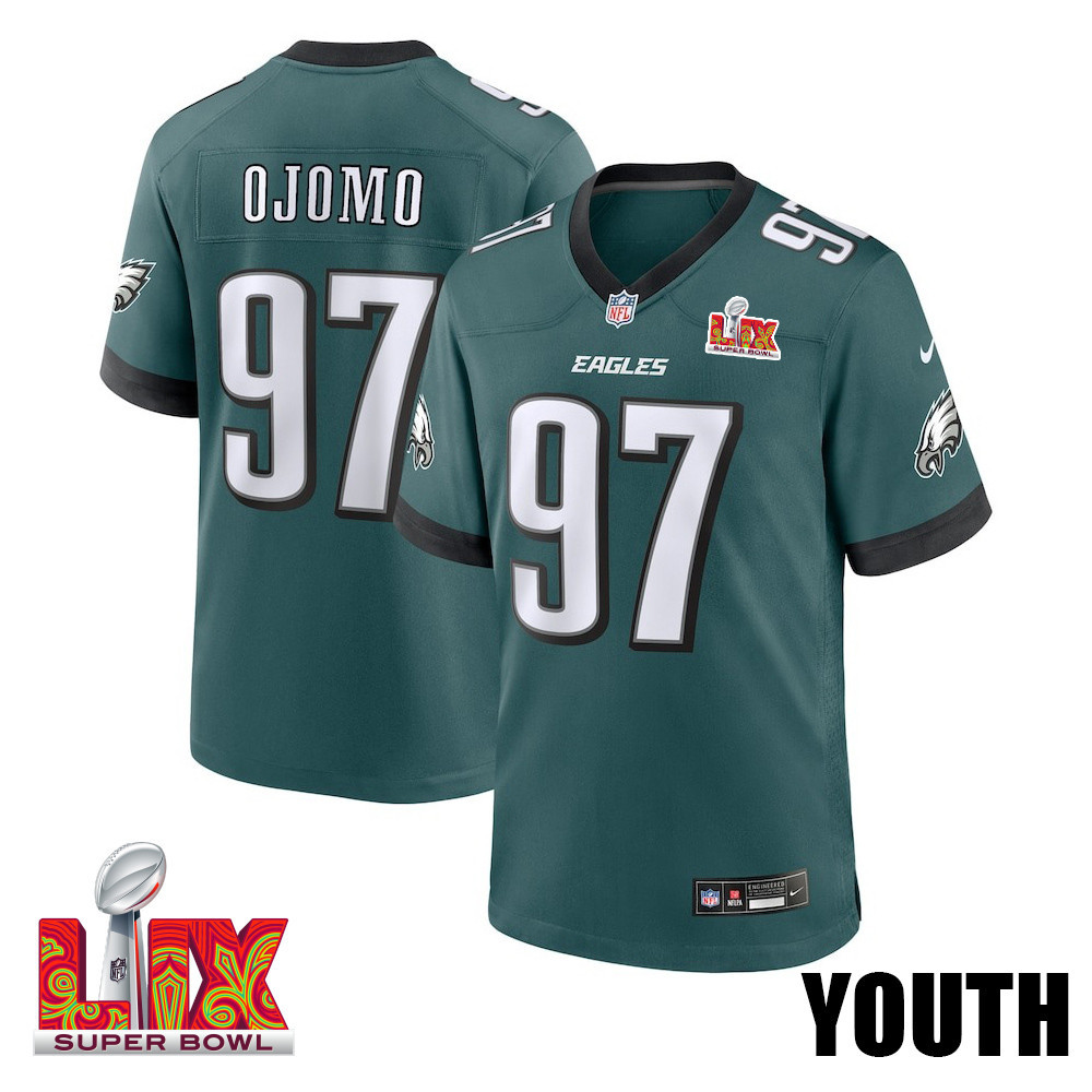 Moro Ojomo #97 Philadelphia Eagles Super Bowl LIX Midnight Green NFL Jersey Youth
