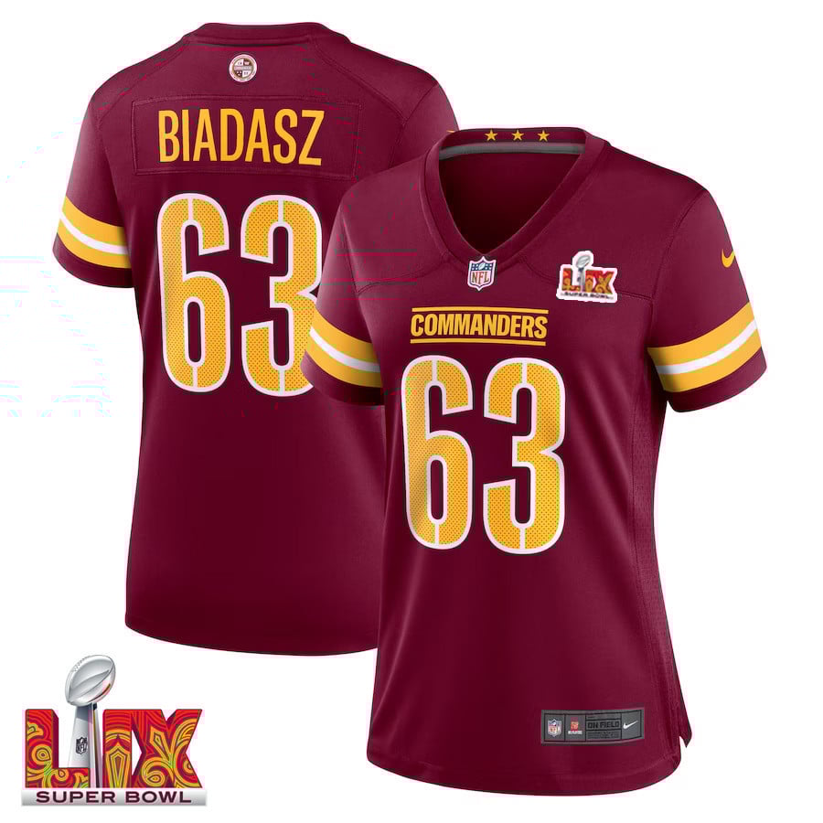 Tyler Biadasz #63 Washington Commanders Super Bowl LIX Burgundy NFL Jersey Women's