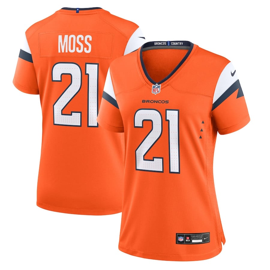 Riley Moss 21 Denver Broncos Team Game Orange NFL Jersey Women's