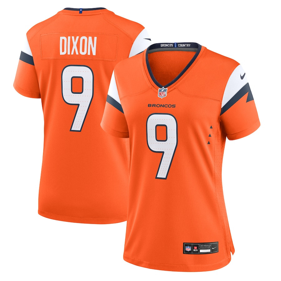 Riley Dixon 9 Denver Broncos Team Game Orange NFL Jersey Women's