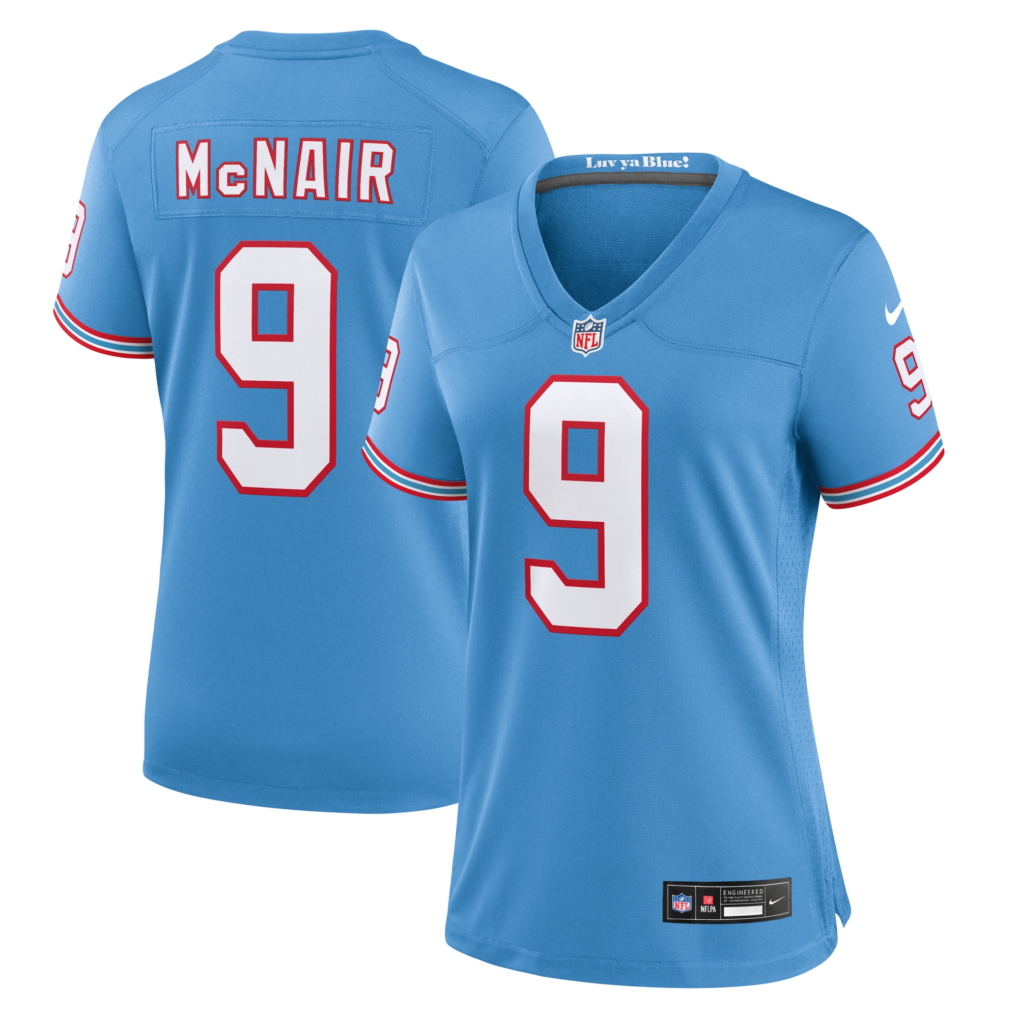 Tennessee Titans Steve McNair Light Blue Oilers Throwback Retired Player Game NFL Jersey Women's