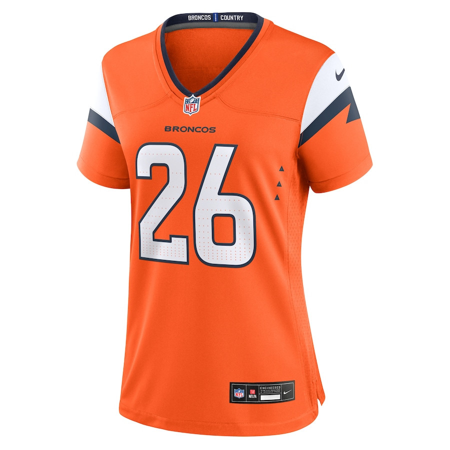 Devon Key 26 Denver Broncos Team Game Orange NFL Jersey Women's