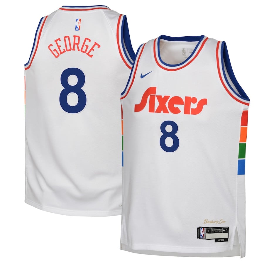 Paul George 8 Philadelphia 76ers 2024/25 Swingman Playe City Editio White NBA Jersey Youth