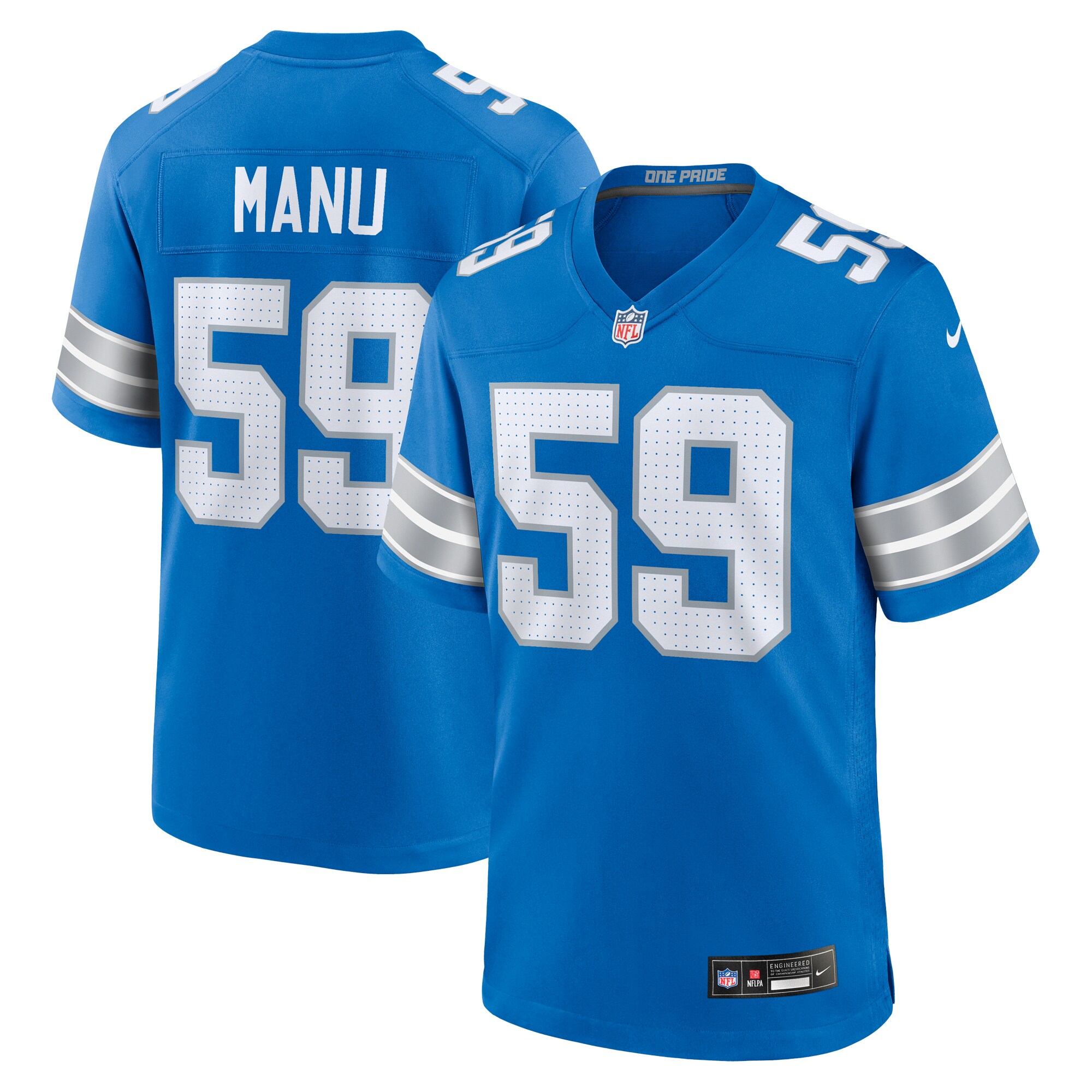 Detroit Lions Giovanni Manu Blue Team Game NFL Jersey Men's