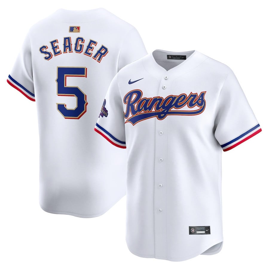 Corey Seager 5 Texas Rangers 2024 Gold Collection Limited White MLB Jersey Men's