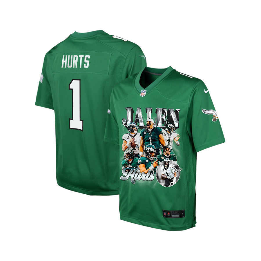 Jalen Hurts 1 Philadelphia Eagles Go Directly To Jalen Game Kelly Green NFL Jersey Youth