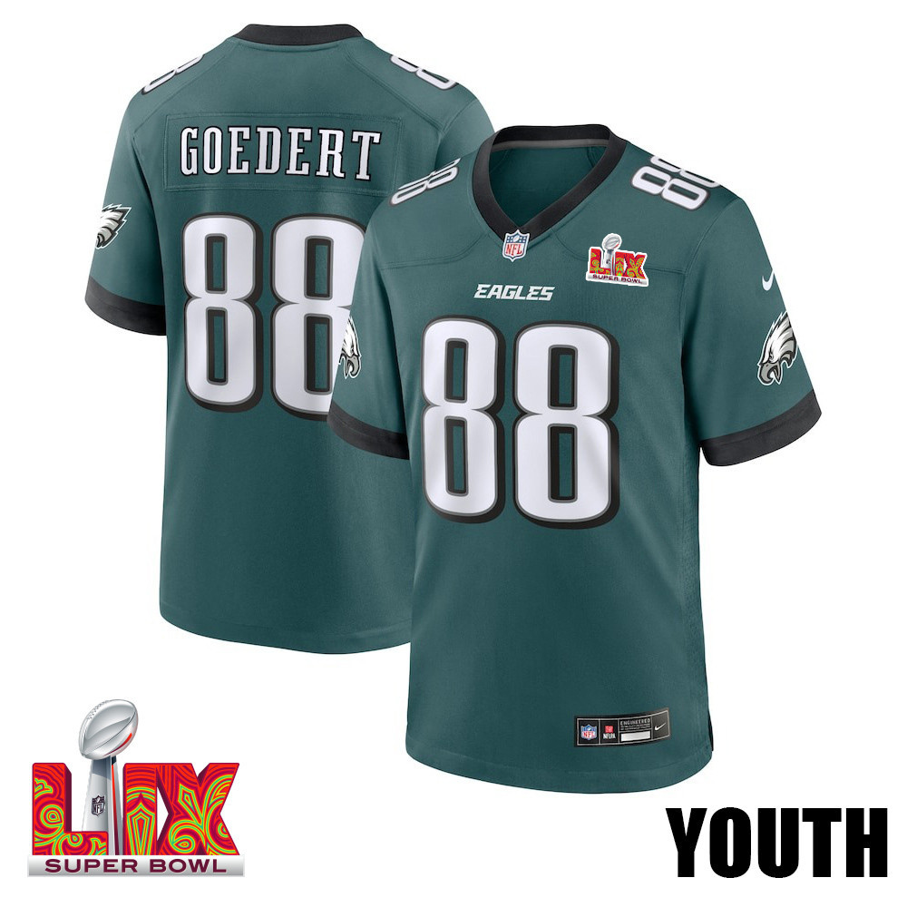 Dallas Goedert #88 Philadelphia Eagles Super Bowl LIX Midnight Green NFL Jersey Youth