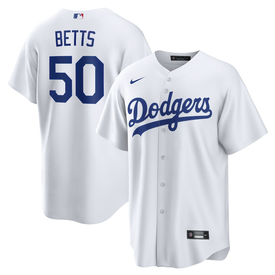Mookie Betts 50 Los Angeles Dodgers Home White MLB Jersey Men's