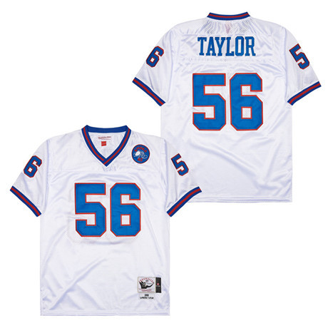 Lawrence Taylor 56 New York Giants Spider Lockhart 43 Patch Throwback White NFL Jersey Men's