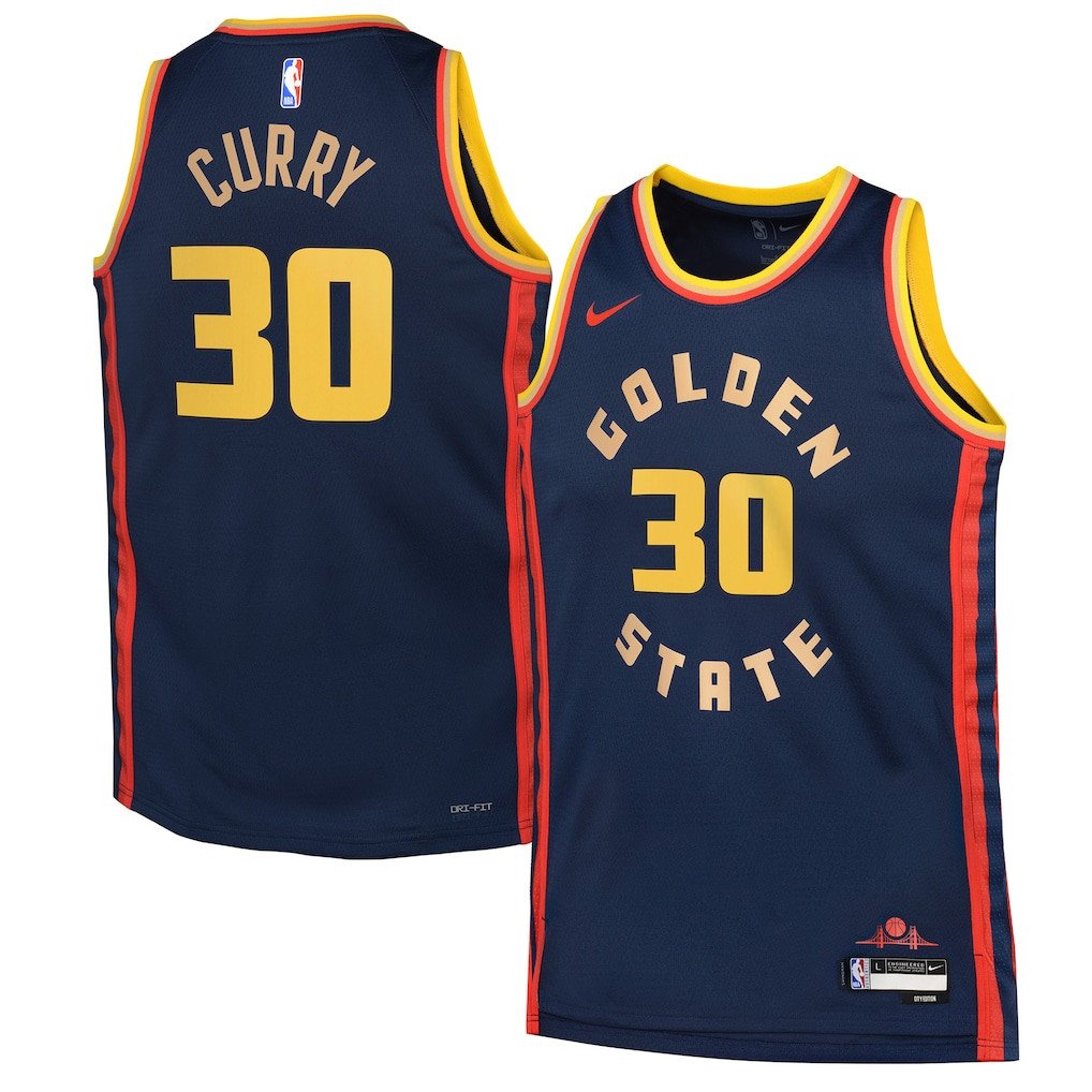 Stephen Curry 30 Golden State Warriors 2024/25 Swingman Playe City Edition Navy NBA Jersey Youth