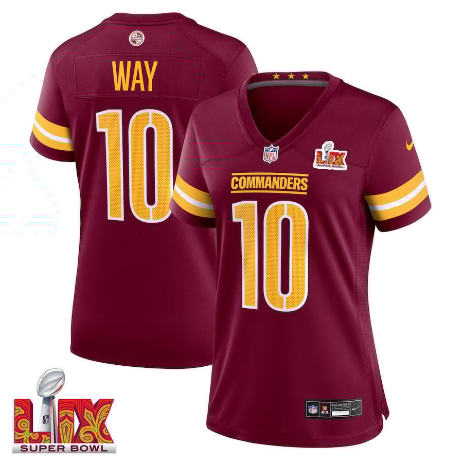 Tress Way #10 Washington Commanders Super Bowl LIX Burgundy NFL Jersey Women's